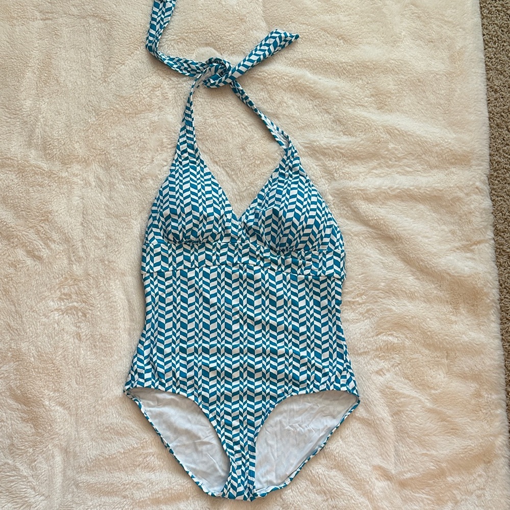Anne Cole Teal and White Patterned One Piece Swimsuit